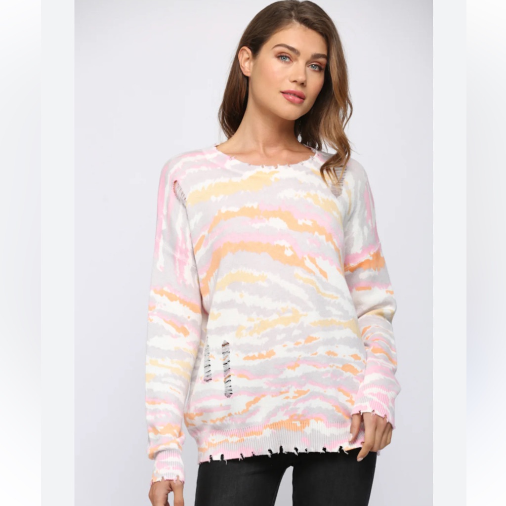 Fate Distressed Animal Print Sweater Large